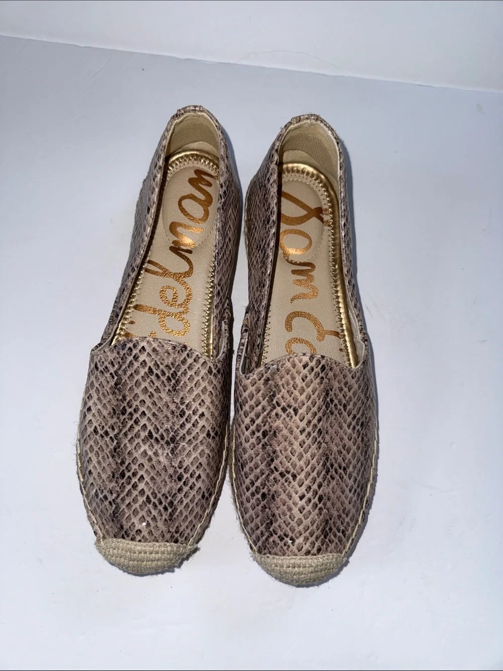 Sam Edelman Taupe Snake-Print Espadrille Flats